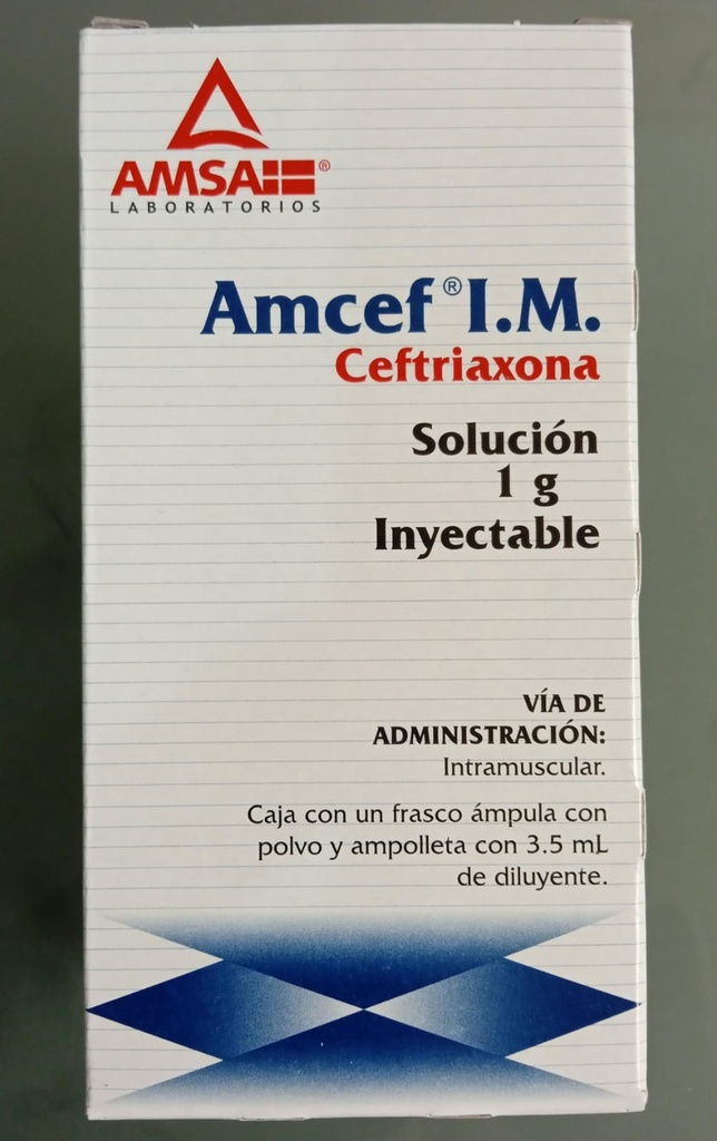 AMCEF I.M. Sol. Iny. c/1 FCO. AMP. 1 G/3.5 ML. Ceftriaxona 1g. (I.M.) NA