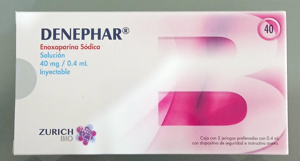 DENEPHAR Sol. Iny. c/2 JGAS. Prellenadas 40 MG/0.4 ML. Enoxaparina sódica 40mg. NA