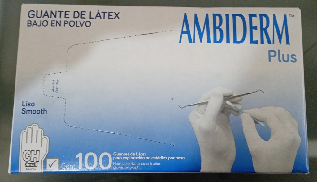 AMBIDERM Plus GUANTE LTX EXPLORACIÓN BLANCO No Estéril CH. c/100 Pzs. Guantes de Látex para exploración/examen No estéril  (CHICO) NA