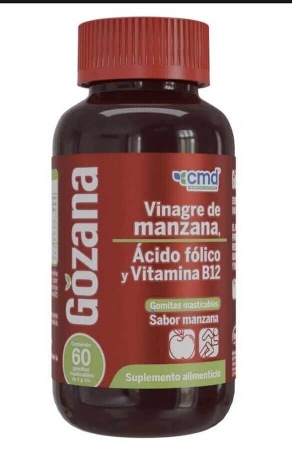 Gozana c/60 Gomitas Masticables 3 G. Ácido fólico Vitamina B9 120µg+Cianocobalamina Vitamina B12 1.2µg+Vinagre de manzana 500mg. CMD