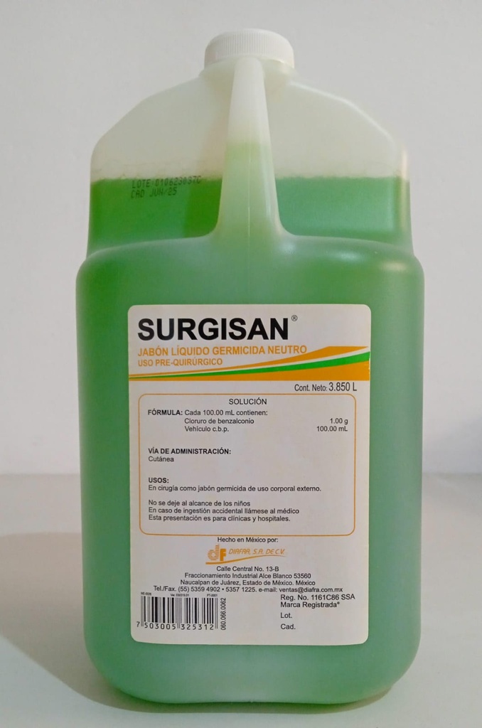 JABONES PARA USO PREQUIRURGICO. LIQUIDO Y NEUTRO 
(PH 7). ENVASE CON 3.850 LTS.
