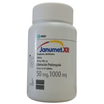 Janumet Xr 50/1000 Mg Liberación Prolongada 56 Tabletas. Fosfato de Sitagliptina Monohidratado equivalente a 50 mg de Sitagliptina Clorhidrato de Metformina 1000 mg