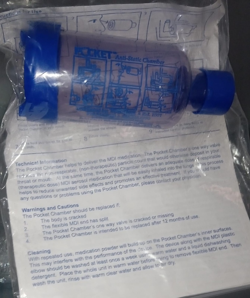 Pocket Chamber Anti-Static Valved Aresol Holding Chamber Ref. 1001