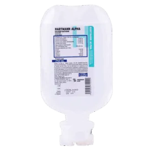 Alpha Solución Hartmann. Solución Inyectable Cada 100 ml contienen: Cloruro de sodio 0.600 g Cloruro de potasio 0.030 g Cloruro de calcio dihidratado 0.020 g Lactato de sodio 0.310 g Envase con 250 ml. Miliequivalentes por litro: Sodio 130 Potasio 4 Calcio 2.72-3 Cloruro 109 Lactato 28 FRESENIUS KABI