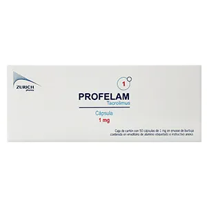 TACROLIMUS. CÁPSULA CADA CÁPSULA CONTIENE: TACROLIMUS MONOHIDRATADO EQUIVALENTE A 1 MG DE TACROLIMUS ENVASE CON 50 CÁPSULAS.