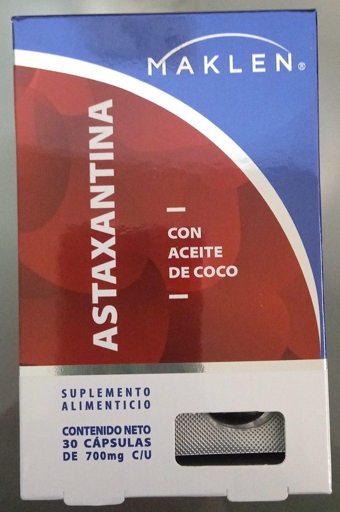 Astaxantina  con aceite de coco c/30 CAPS. 700 mg. Astaxantina 400mg+Aceite de coco 459mg. MARKLEN