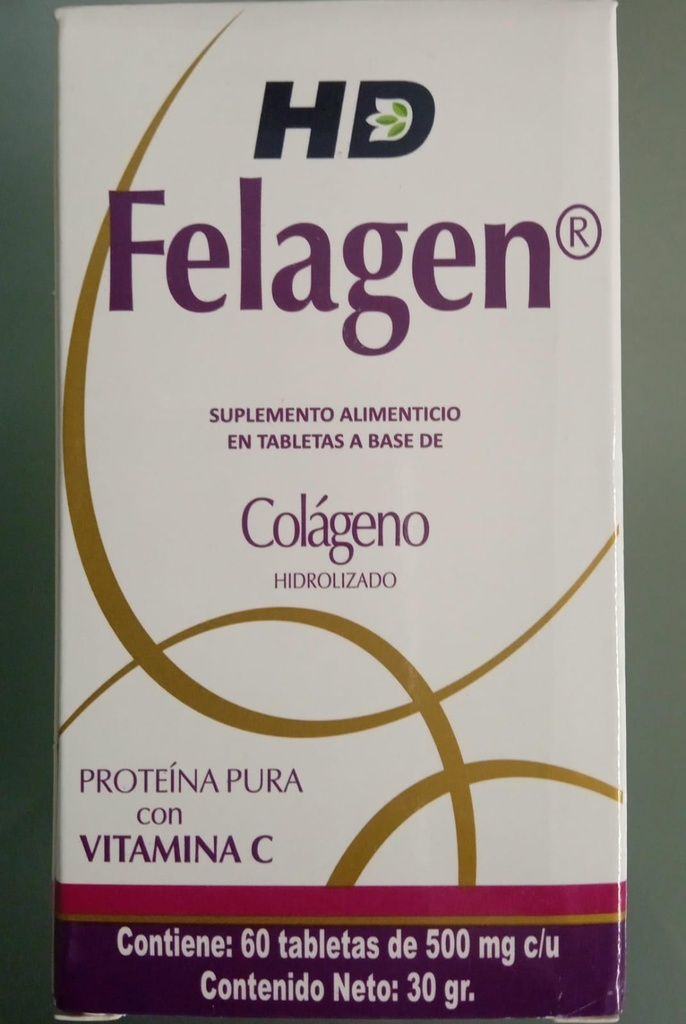 Felagen c/60 Tabs. 500 MG. Colageno 1200mg+Vitamina C 135mg/1 Tableta. HD MORELIA