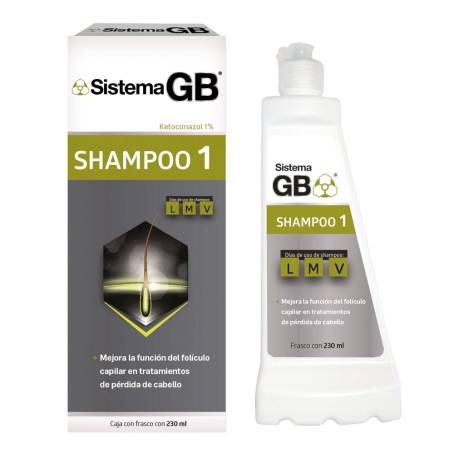 Sistema GB Shampoo 1 Hombre, con Ketokonazol que ayuda a normalizar y mejorar las funciones del folículo, frasco 230 ml