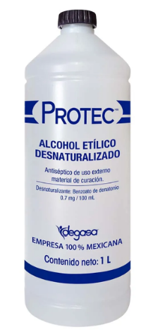 Alcohol Etílico Desnaturalizado (Protec) 70% Fco. 1000 ML. Alcohol etílico al 70%+Benzoato de denatonio (Desnaturalizante) 0.7mg.
