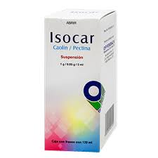 Isocar Suspensión Fco. 120 ML. 1-0.05 G/5 ML. Caolín 20g+Pectina 1g. ( Cada 5 mL de suspensión equivalen respectivamente a 1+0.05g.)