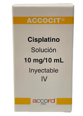 Accocit  CISPLATINO 10mg/ 10mL Envase con  1fco, Seco, manejable hasta 25°C