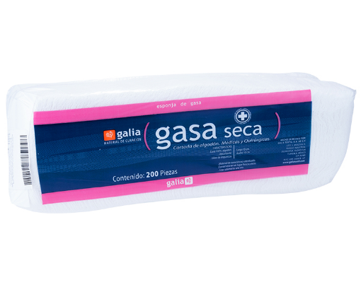 Gasa seca cortada, de algodón 100%, No estéril, Tamaño 10x10cm, Tejido 20x12 esponja Tipo VII, 12 Capas. c/200 Piezas. GALIA