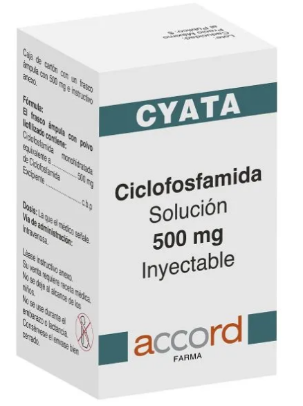  Cyata CICLOFOSFAMIDA 500 mg con 1 fco Amp. Ref fria, manejable de 2°C a 8°C