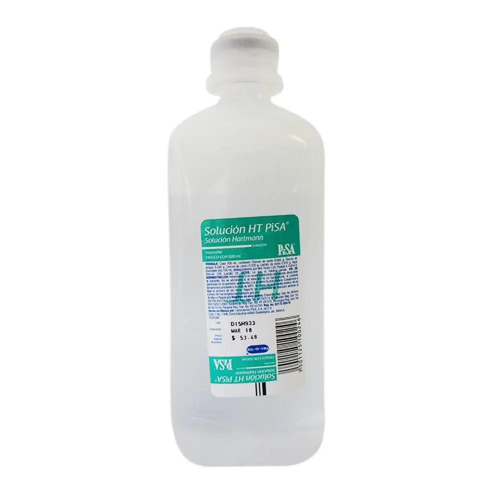 Alpha Hartmann Sol. Iny. Frasco 1000 ML. Cloruro de Sodio 0.600g+Cloruro de Potasio 0.030g+Cloruro de Calcio dihidratado 0.020g+Lactato de Sodio 0.310g. (Miliequivalentes por litro: Sodio 130; Potasio 4; Calcio 2.72; Cloruro FRESENIUS