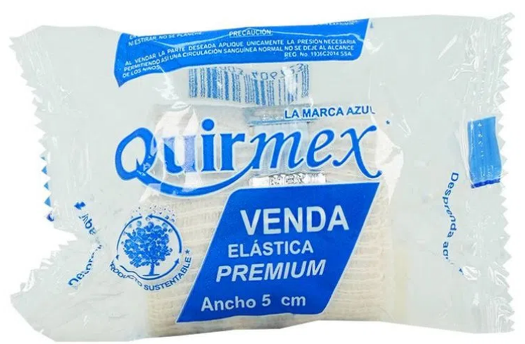 Venda Elástica de tejido plano de algodón 5 X 5 Cm paq con 12 piezas QUIRMEX