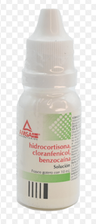 HIDROCNA/CLORANF/BENZOCNA. Sol. Ótica. Fco. Got. 10 ML. 10-25-20 MG/1 ML. Hidrocortisona+Cloranfenicol+Benzocaína (Amsa)