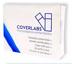 Portaobjetos en vidrio (laminillas para microscopio) con dimensiones de 26x76mm con 50 piezas de forma rectangular transparente, utilizados para preparar o almacenar muestras u objetos con el fin de observarlos en el microscopio.  Útiles en el área de microbiología, histología, ciencias de la vida, etc.  COVERLABS