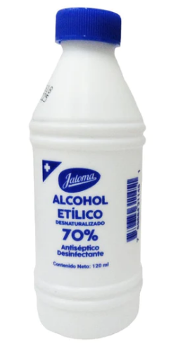 Alcohol etílico Desnaturalizado (Jaloma) 70% Fco. 120 ML. Benzoato de denatonium 0.0007%
