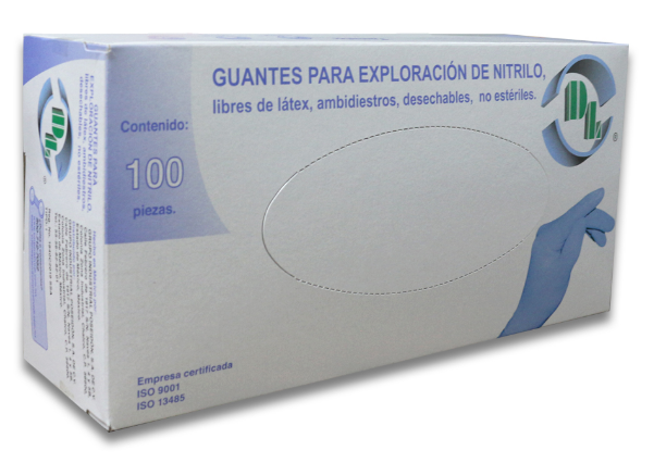 DL Guante de Nitrilo Chico c/100 piezas sintético para exploración, No estéril, libre de polvo, texturizado en la yema de los dedos, desechable, ambidiestro, ajuste perfecto y confortable. (Color azul, Espesor 0.07mm, Elongación