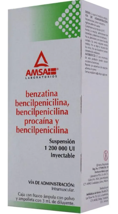 Benzatina Bencilpenicilina Benzatínica Suspensión Inyectable 1200000 UI Frasco Ámpula 3 Ml Genérico Amsa
