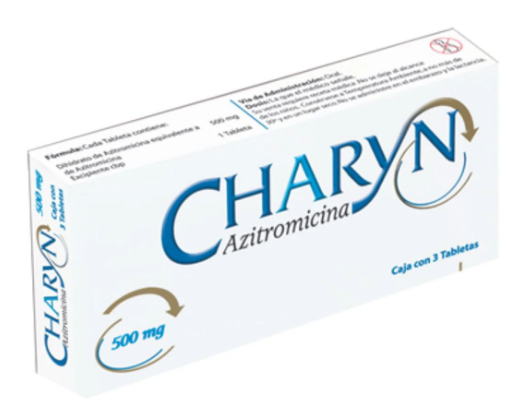 CHARYN c/3 TABS. 500 MG. Azitromicina 500mg. (Tabs/Caps. Orales). NA