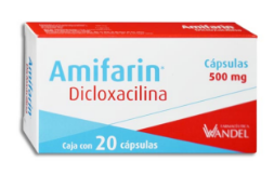 DICLOXACILINA CAPSULA O COMPRIMIDO CADA CAPSULA O COMPRIMIDO CONTIENE:    DICLOXACILINA SODICA 500 MG ENVASE CON 20 CAPSULAS O COMPRIMIDOS