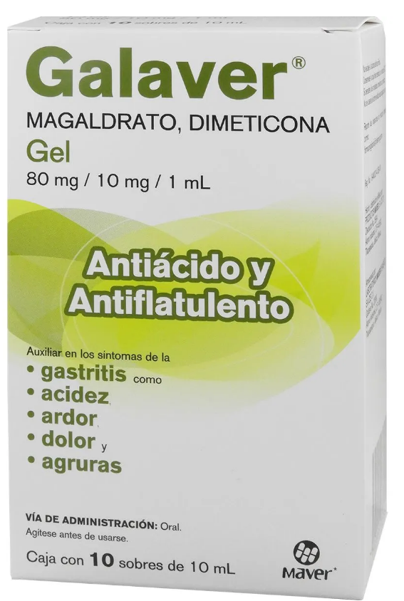 MAGALDRATO/DIMETICONA 80/10MG /1ML GEL C/10 SOBRES DE 10 ML C/U (GALAVER) COLLINS