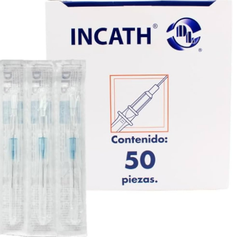 Catéter para venoclisis de poliuretano, radiopaco, con aguja estéril, desechable, atóxico y libre de pirógenos. Calibre 22Gx25mm [Diam. 22G (0.9mm); Long. 1"(25mm); Flujo 35mL/min; Color azul] Indicado para cualquier tipo de infusión en medicamentos y/o soluciones en pacientes con venas pequeñas o frágiles. DL