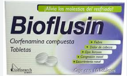 BIOFLUSIN c/10 TABS. 500/25/5/4 MG. Paracetamol+Cafeína+Fenilefrina+Clorfenamina (CLORFENAMINA COMPUESTA). NA