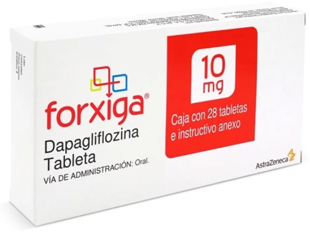 Forxiga Dapagliflozina Tableta Cada tableta contiene: Dapagliflozina propanodiol equivalente a 10 mg de dapagliflozina. Envase con 28 tabletas. AZTRAZENECA