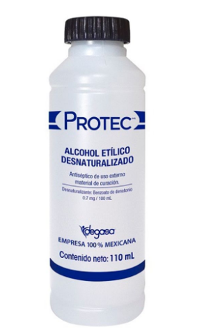 ALCOHOL ETÍLICO Desnaturalizado (Protec) 70%  Fco. 110 ML. Alcohol etílico 70° G.L.  (Frasco) NA