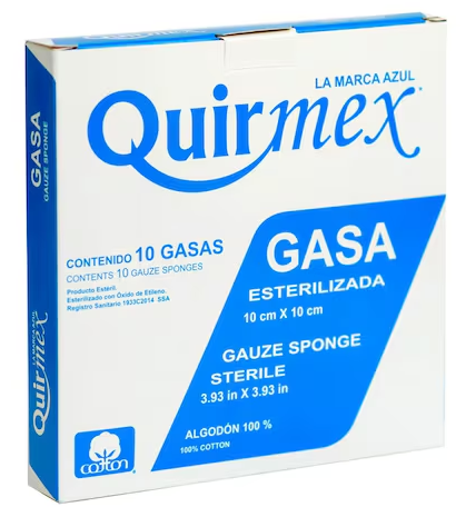 Quirmex Gasa esterilizada seca cortada Estéril 10x10, T20x12, 8C. (Tejido Abierto) con 10 sobres
