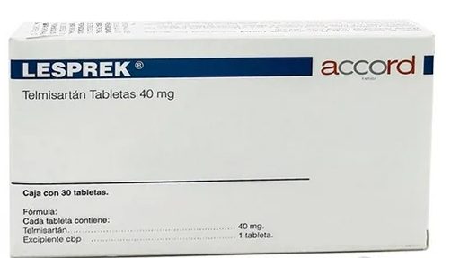 Lesprek Telmisartán Tableta Cada Tableta contiene: Telmisartán 40 mg Envase con 30 Tabletas.