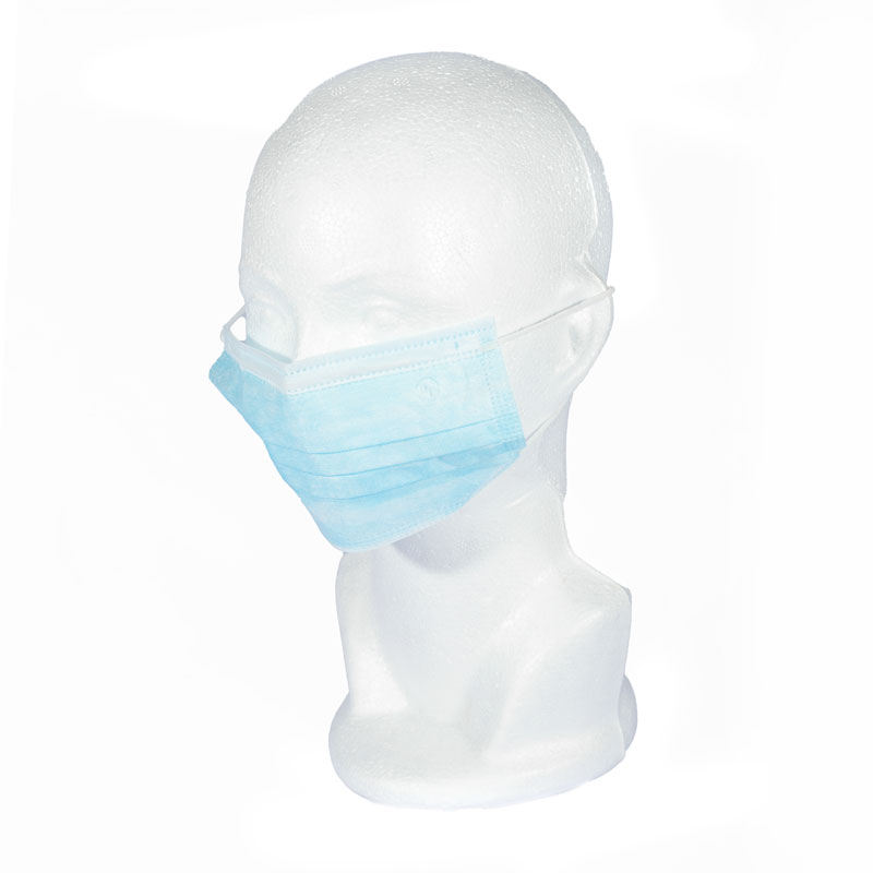 Cubrebocas tri capa de tela no tejida resistente a fluidos antiestático hipoalergénico con bandas o ajuste elástico a la cabeza. Desechable 50 Piezas DL