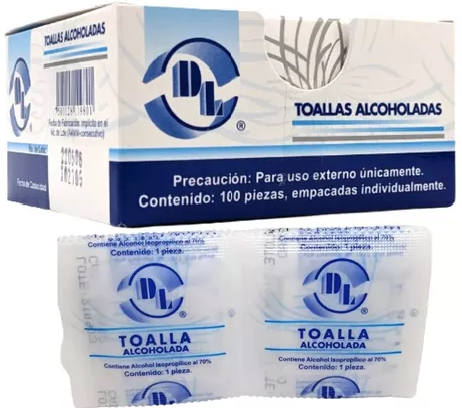TOALLA ALCOHOLADA CON ALCOHOL ISOPROPILICO AL 70% DL CAPLE CON 100 PIEZAS