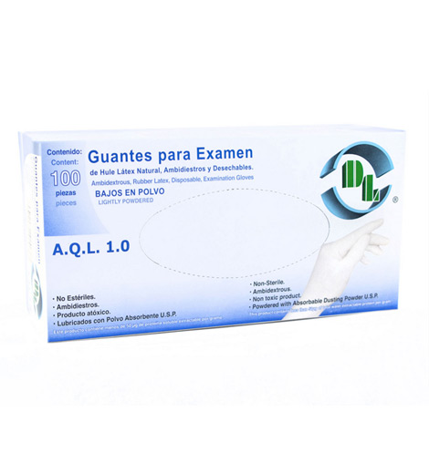 GUANTE LÁTEX EXPLORACIÓN No Estéril (DL) CH. c/100 Pzs. Guantes de Látex para exploración/examen No estéril (CHICO) 