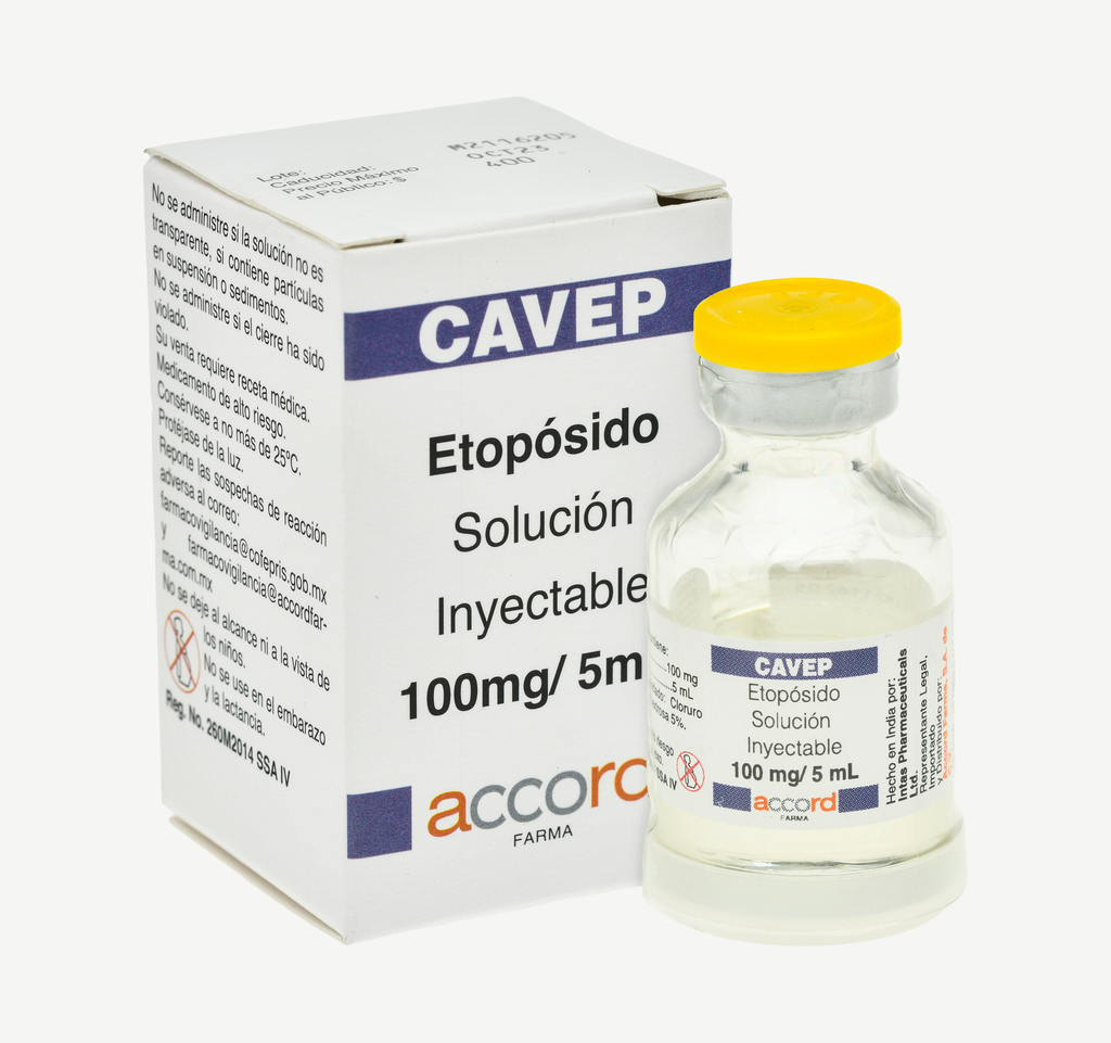 Cavep ETOPOSIDO 100mg/ 5mL. Envse con 1fco. Ampula  Seco, manejable hasta 25°C.                                                     