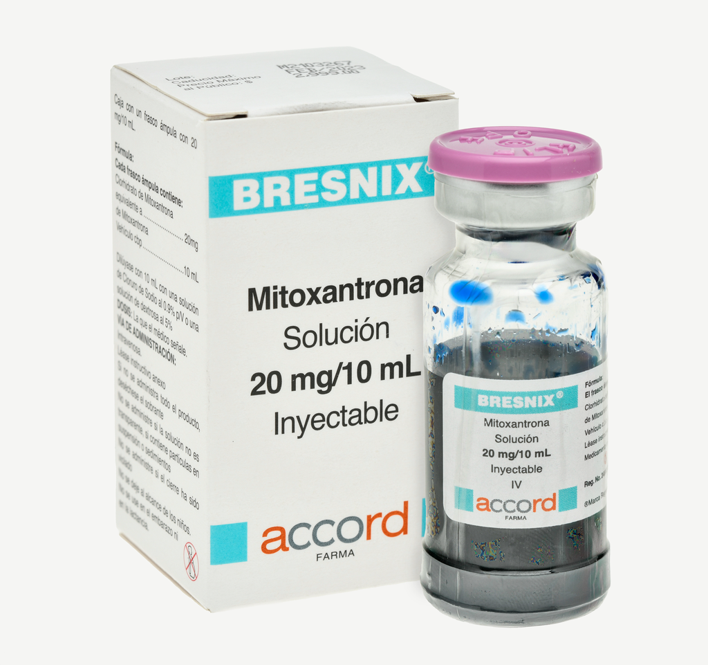 Bresnix MITOXANTRONA 2.0 mg/10m. Envase con 1fco. Ampula   Seco, manejable hasta 25°C.                                                      ACCORD