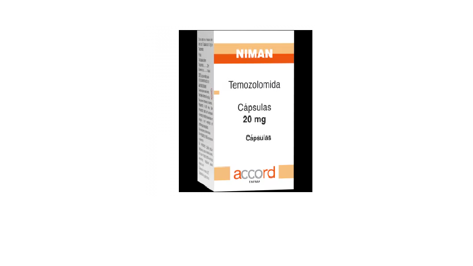  Niman TEMOZOLOMIDA 20mg. Envase con 5 capsulas  Seco, manejable hasta 25°C.                                                     