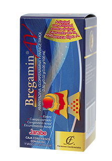 BREGAMIN AV JBE. Fco. 60 ML. 0.50-0.02-3.00 G/100 ML. Amantadina+Clorfenamina+Paracetamol (Sol./Jarabe). NA
