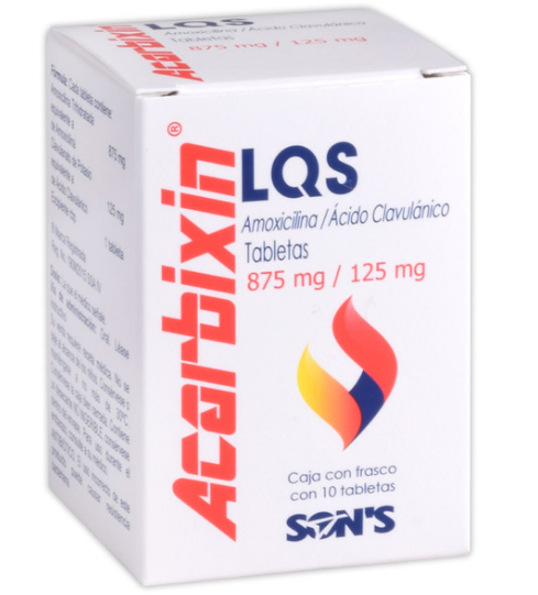 ACARBIXIN LQS c/10 TABS. 875/125 MG. Amoxicilina+Ácido Clavulánico 875/125mg. (Tabs. Orales 12H).