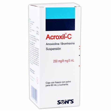 ACROXIL-C SUSP. Fco. 60 ML. 250-8 MG/5 ML. Bromhexina+Amoxicilina (Susp. Oral). NA