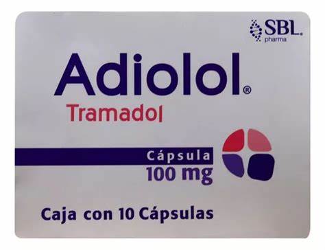 ADIOLOL Cja. c/10 CAPS. 100 MG. Tramadol 100mg. (Tab/Caps. Liberación Inmediata).  NA