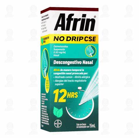 AFRIN NO DRIP 12H SUSP. Nasal Fco. Atomizador 15 ML. 0.50 MG/1 ML. Oximetazolina (Sol. Nasal) ADULTO.