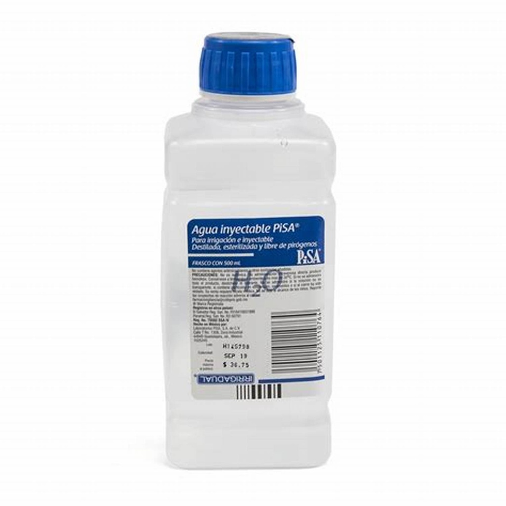 AGUA INYECTABLE (Pisa) SOLUCIÓN Fco.  500 ML. Agua inyectable ó para irrigación estéril. (Macro solución).