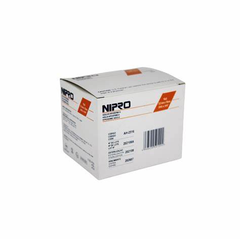 AGUJA HIPODÉRMICA (Nipro) 25Gx5/8"(16mm) Cja. c/100 Pzs. Aguja hipodérmica 25x16 [Ultra corta, Color naranja] NA