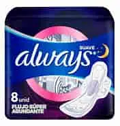ALWAYS NOCTURNA SUAVE Con Alas/Flujo Súper Abundante c/8 Toallas Ex-Largas. Toalla femenina con alas. NA