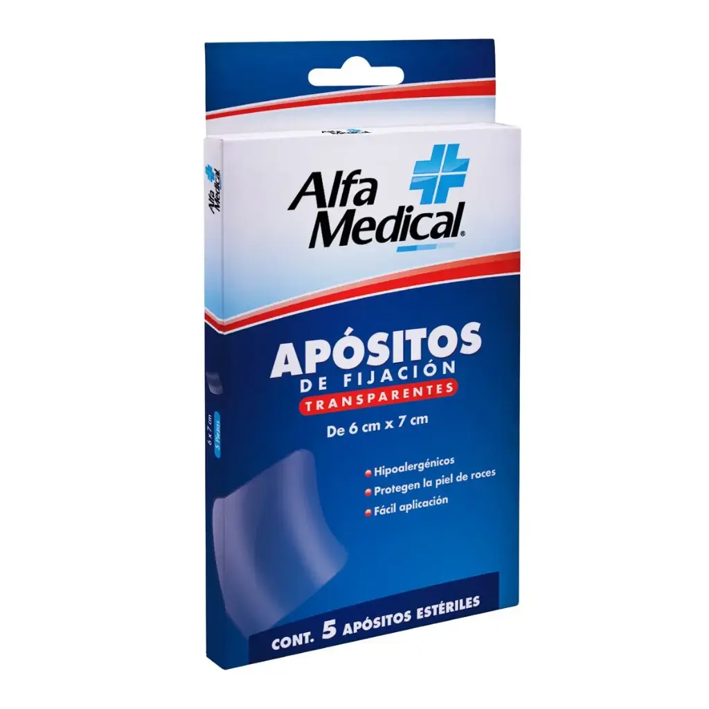 APOSITOS DE FIJACIÓN TRANSPARENTES (Alfa Medical)  6x7cm Cja. c/5 Pzs. Apósito de fijación. NA