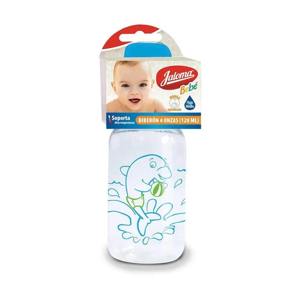 BIBERÓN CRISTALINO c/MAMILA (Jaloma) "Azul" 4 OZ/120 ML. 