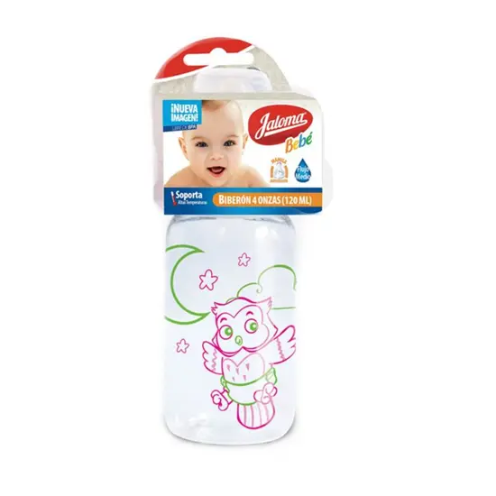 BIBERÓN CRISTALINO c/MAMILA (Jaloma) "Rosa" 4 OZ/120 ML. 